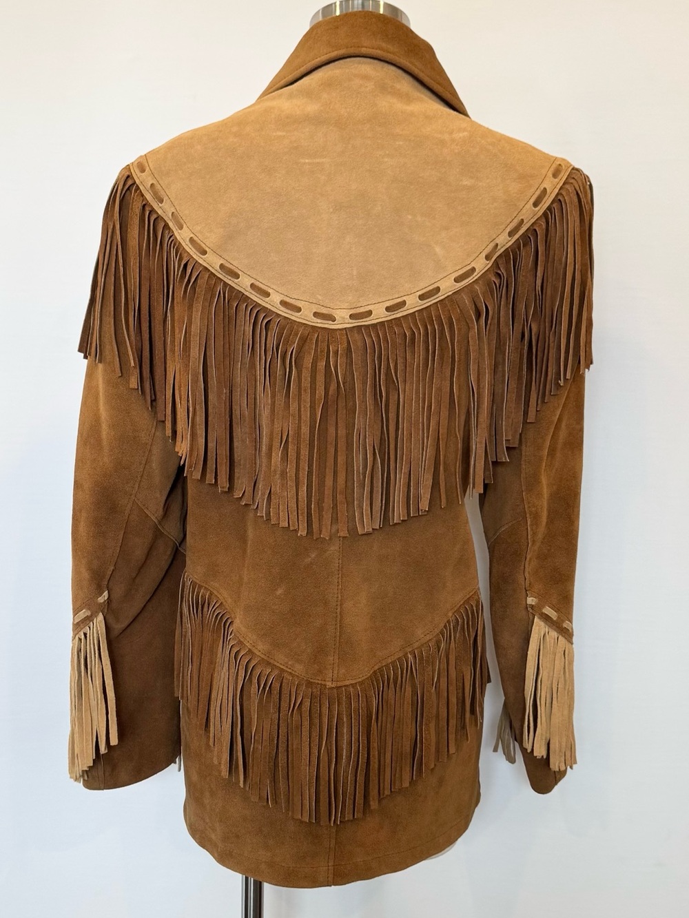 Vintage Pioneer Wear Genuine Leather Suede Fringe Two Tone Brown 70s Jacket Coat - Picture 2 of 12